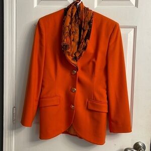 Alma Vintage‎ Orange Cashmere blazer with flower accent scarf size 44 (medium)
